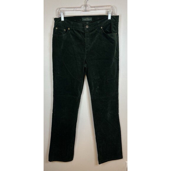LRL LAUREN JEANS CO Green Corduroy Straight Leg Pants Women 10 Classic Stretch - Picture 1 of 12